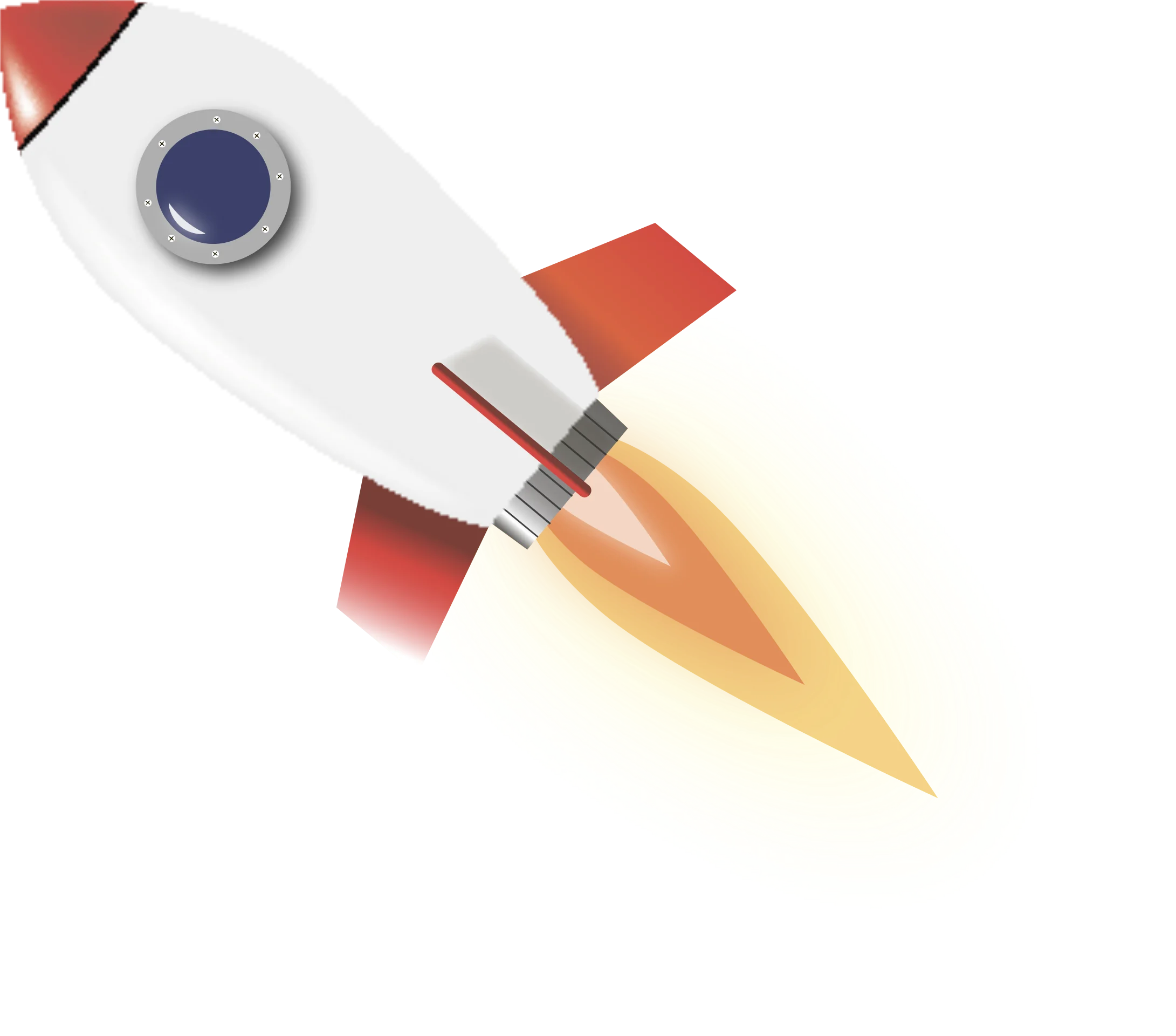 Sleek Space Exploration Rocket Clipart with Dynamic Flame Propulsion