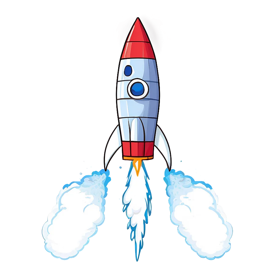 Stylized Retro Space Exploration Rocket Clipart with Fiery Blue Exhaust Blast