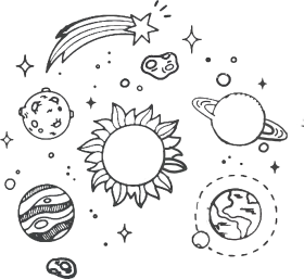 Whimsical Black and White Space Exploration Clipart Collection of Celestial Objects