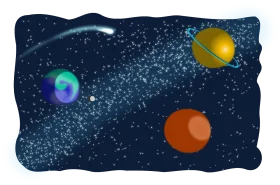 Whimsical Cosmic Journey: Celestial Bodies Dancing in Starry Space Clipart