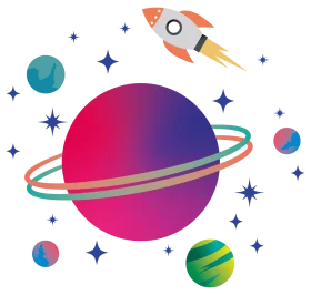 Whimsical Cosmic Journey: Playful Space Exploration Clipart Design