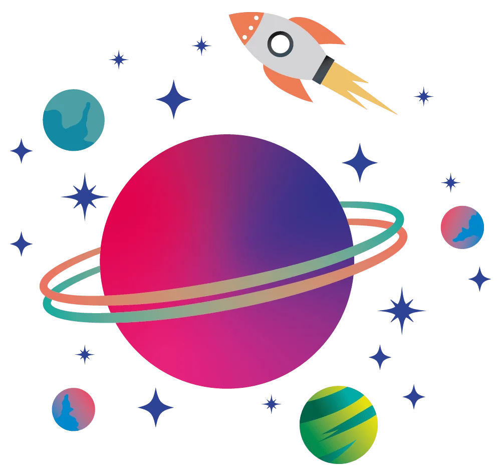 Whimsical Cosmic Journey: Playful Space Exploration Clipart Design