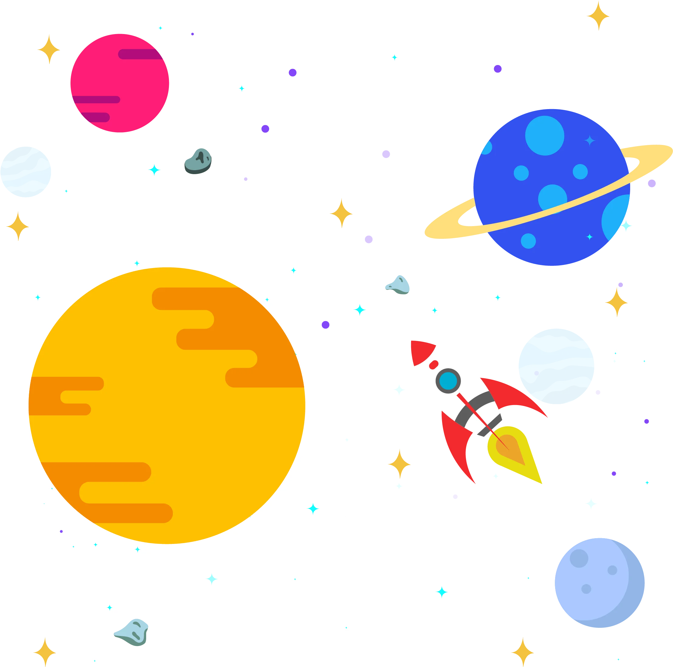 Whimsical Space Adventure Clipart: Playful Planets and Rocket Exploration
