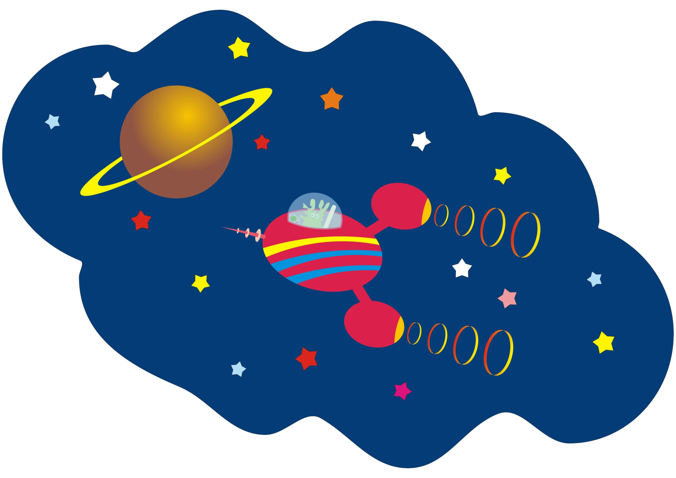 Whimsical Space Exploration Cartoon Clipart with Playful Planets and Rocket