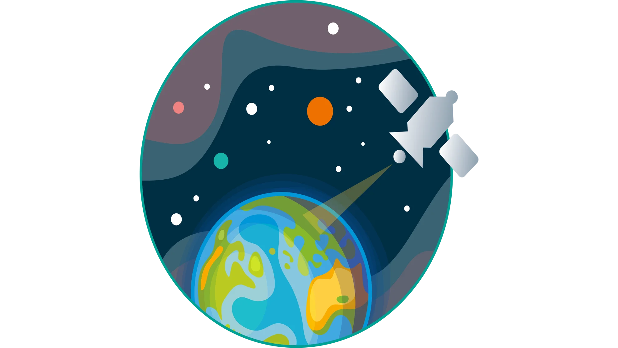 Whimsical Space Exploration Clipart: Earth, Satellite, and Celestial Landscape