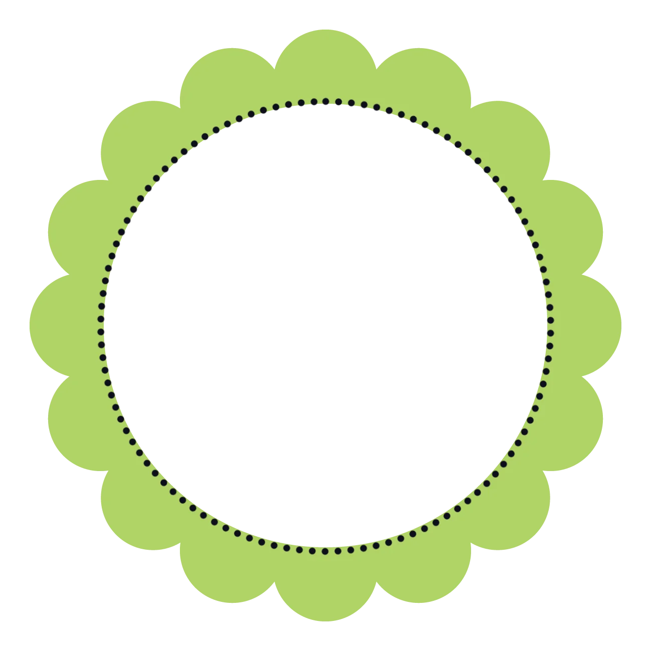 Soft Green Scalloped Edge Round Clipart Frame with Dotted Border Design
