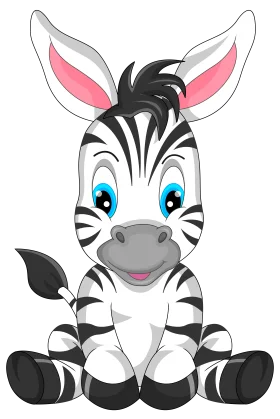 Adorable Baby Zebra Cartoon Clipart with Big Blue Eyes and Playful Stance