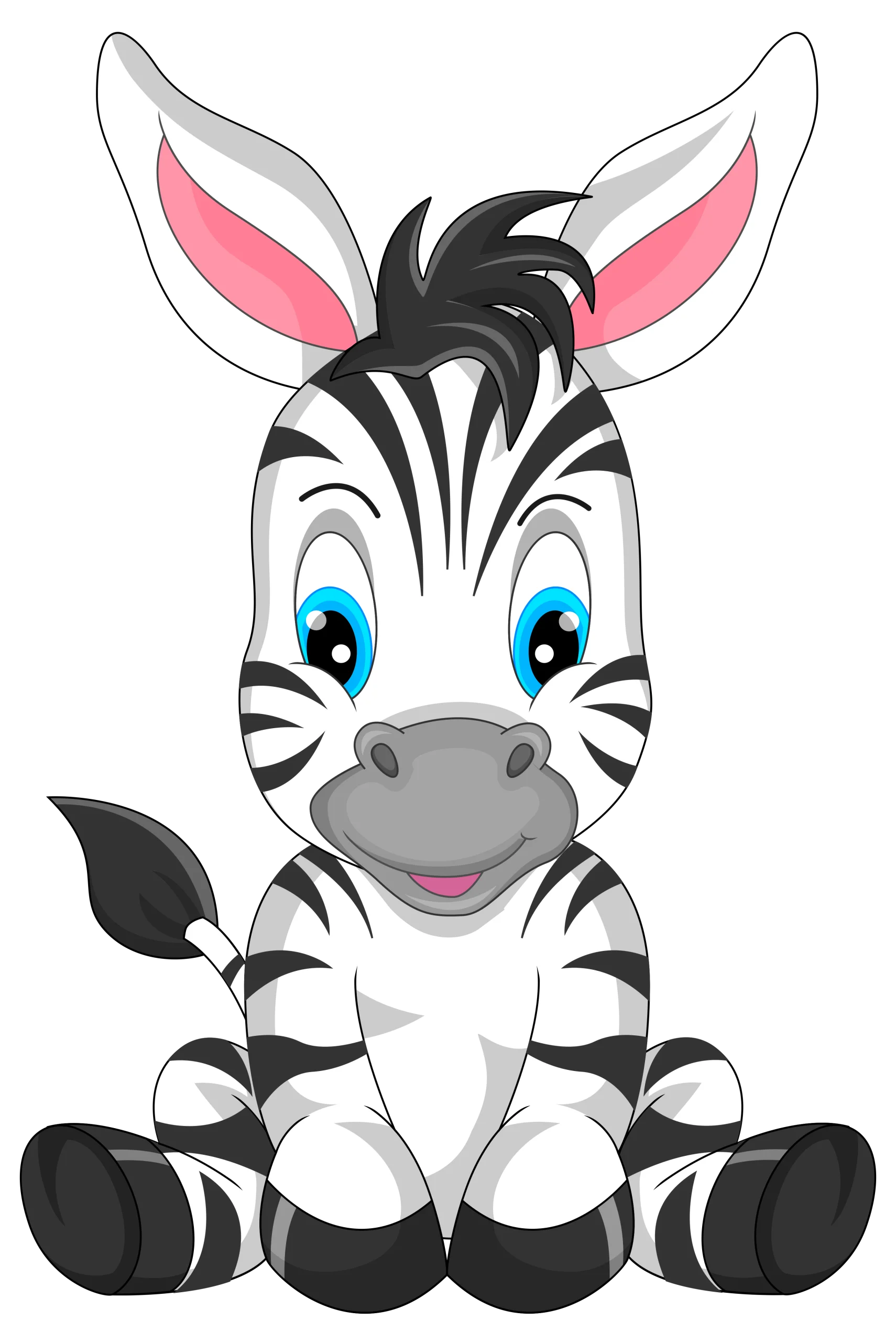 Adorable Baby Zebra Cartoon Clipart with Big Blue Eyes and Playful Stance