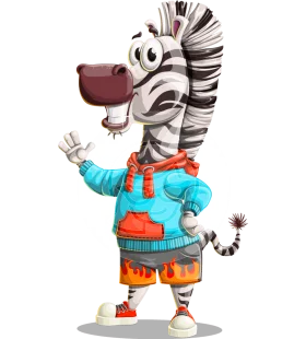 Cheerful Cartoon Zebra Clipart with Playful Anthropomorphic Style and Colorful Attire