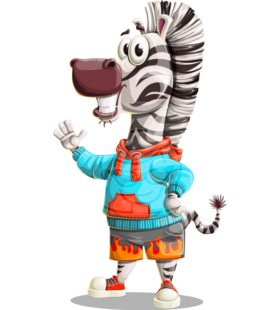Cheerful Cartoon Zebra Clipart with Playful Anthropomorphic Style and Colorful Attire