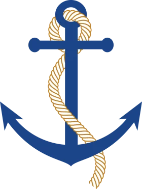 Classic Maritime Navy Blue Anchor with Golden Rope Nautical Clipart Design