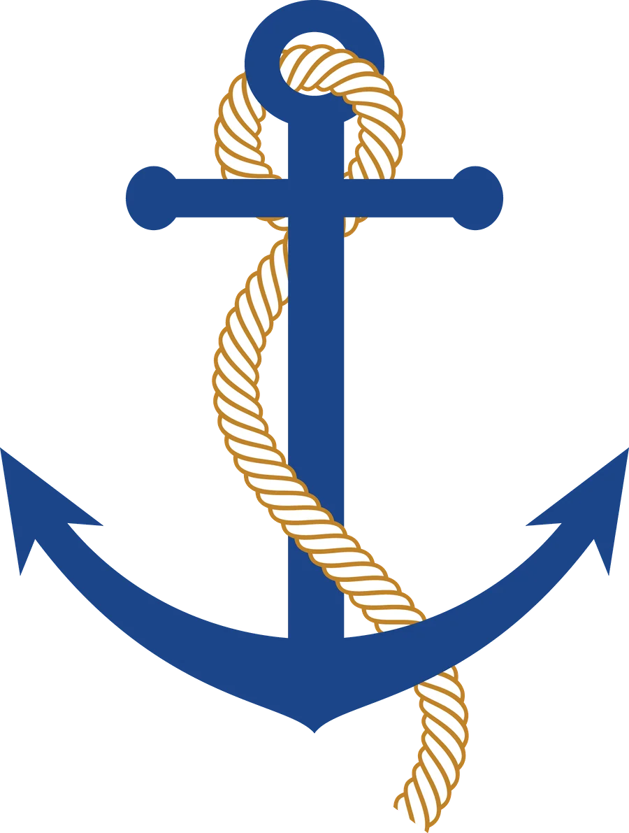 Classic Maritime Navy Blue Anchor with Golden Rope Nautical Clipart Design
