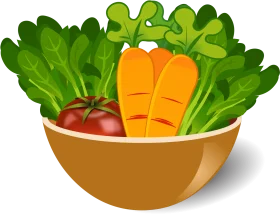 Fresh Garden Harvest Clipart: Nutritious Vegetables in a Warm Ceramic Bowl