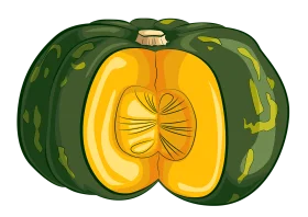 Lush Green and Golden Acorn Squash Botanical Clipart Illustration