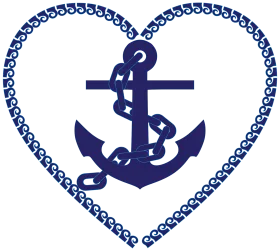 Navy Blue Maritime Nautical Anchor Clipart with Intertwined Chain Heart