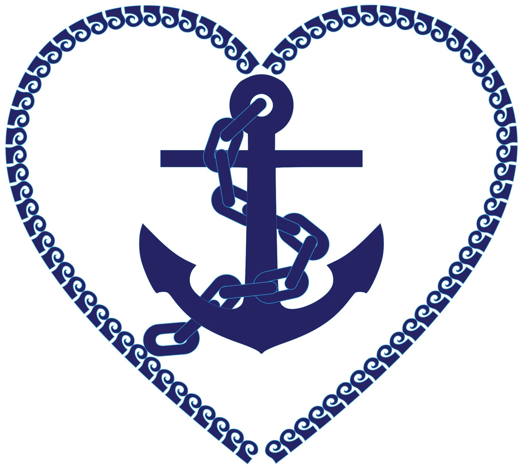 Navy Blue Maritime Nautical Anchor Clipart with Intertwined Chain Heart