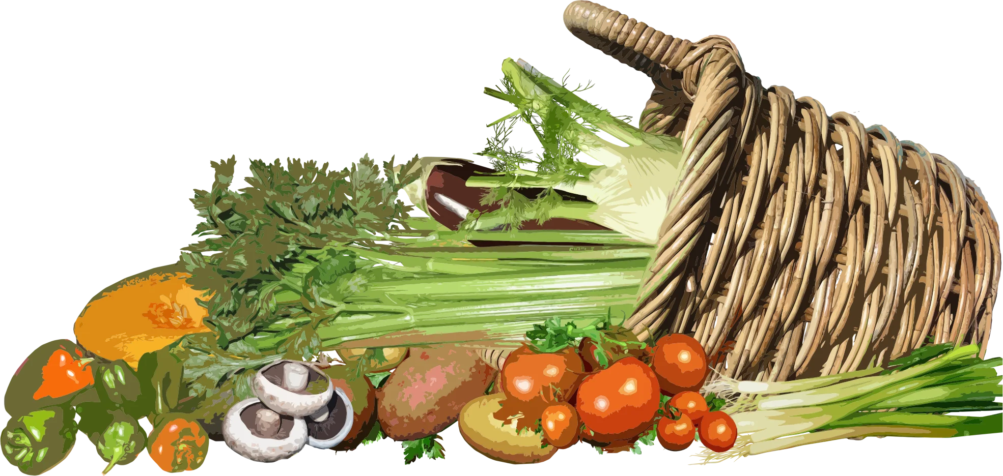 Rustic Woven Basket Brimming with Fresh Garden Harvest Clipart Illustration