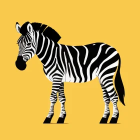 Sleek and Stylized Black and White Zebra Clipart on Sunshine Yellow Background