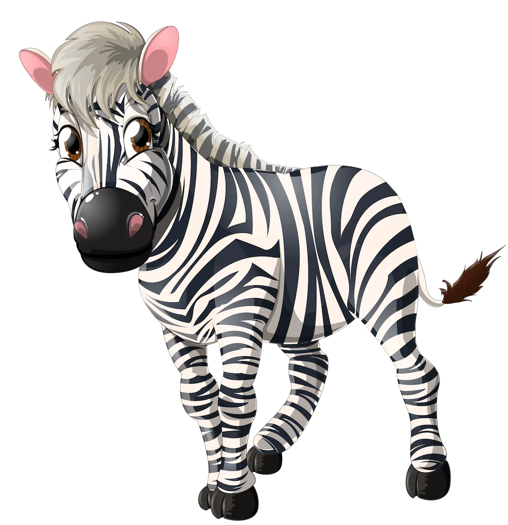 Whimsical Cartoon Zebra Clipart with Playful Expression and Striped Coat
