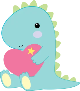 Adorable Blue Cartoon Dinosaur Hugging Heart Clipart Design for Kids