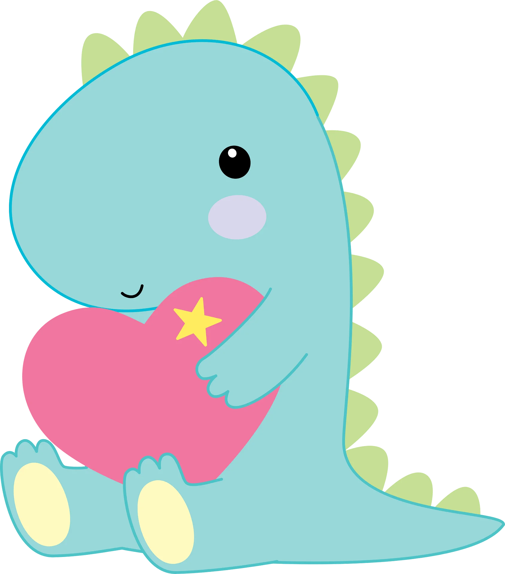 Adorable Blue Cartoon Dinosaur Hugging Heart Clipart Design for Kids