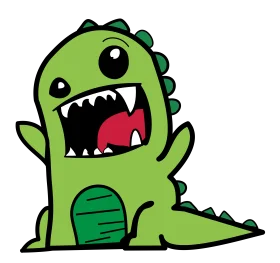 Adorable Green Cartoon Dinosaur Clipart: Cute Monster with Playful Expression
