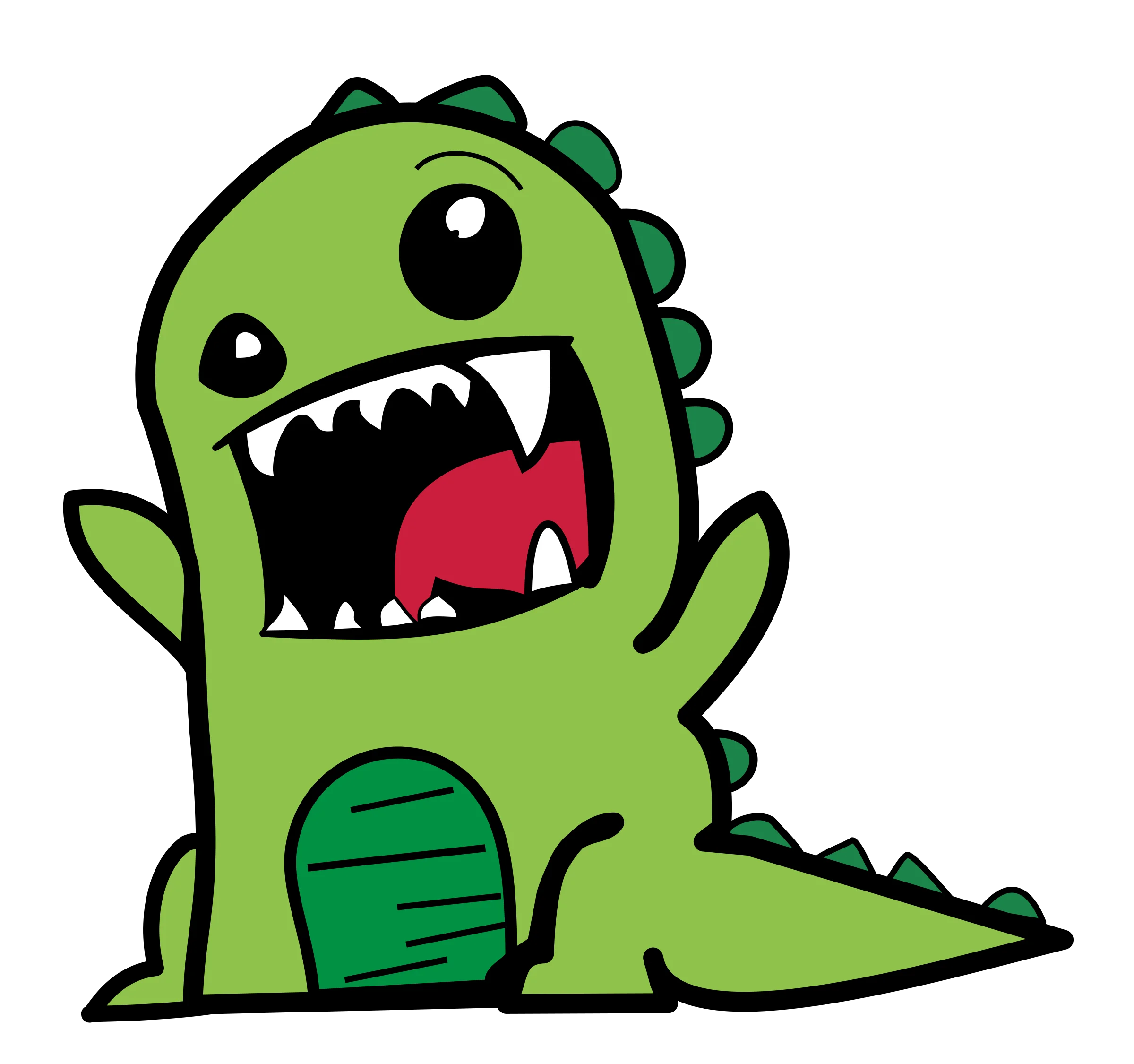 Adorable Green Cartoon Dinosaur Clipart: Cute Monster with Playful Expression