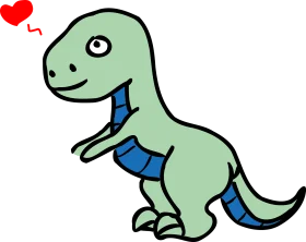 Adorable Green Cartoon Dinosaur Clipart with Playful Heart Expression
