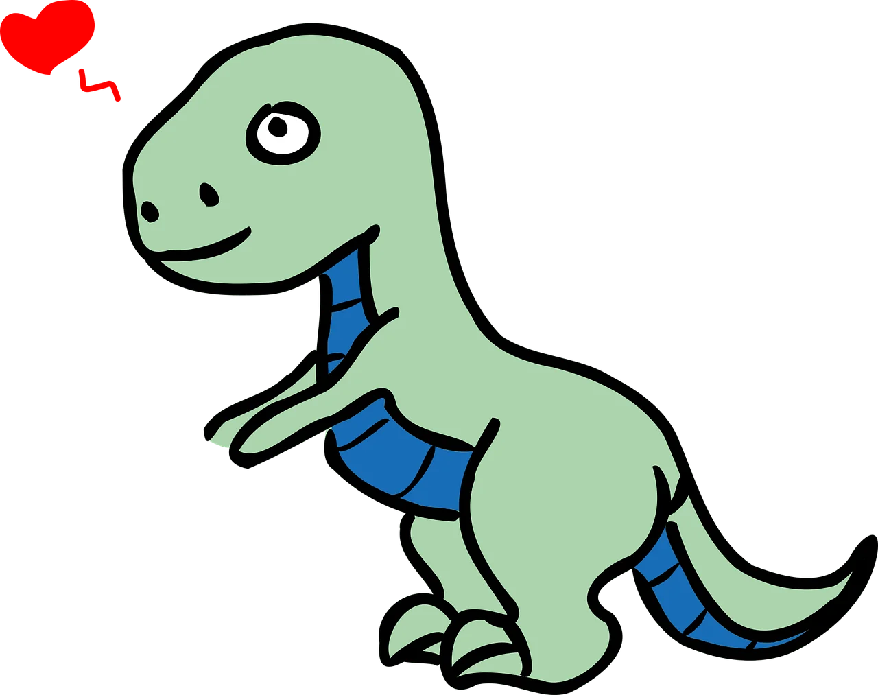 Adorable Green Cartoon Dinosaur Clipart with Playful Heart Expression