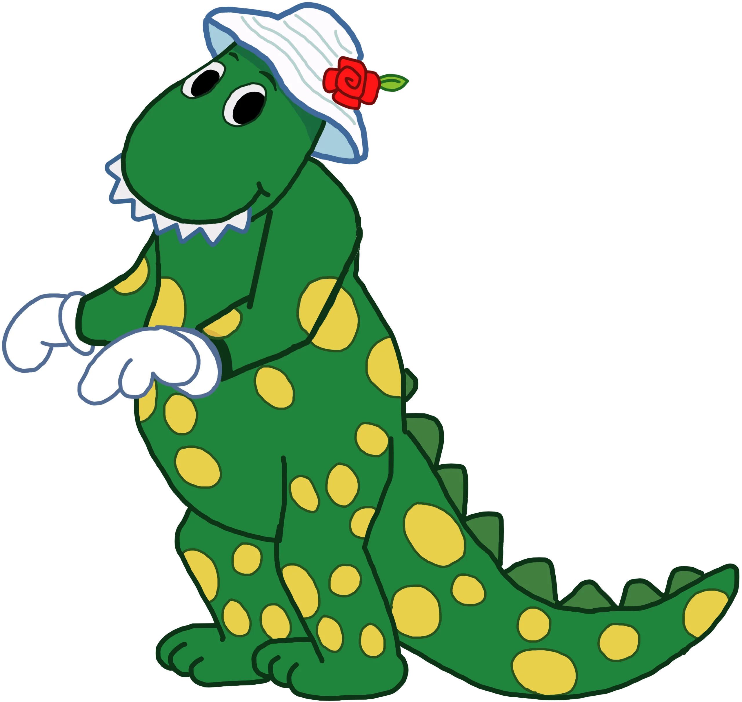 Adorable Green Dinosaur with Sailor Hat Playful Children's Cartoon Clipart Design