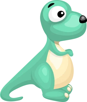 Adorable Mint Green Baby Dinosaur Cartoon Clipart with Playful Expression