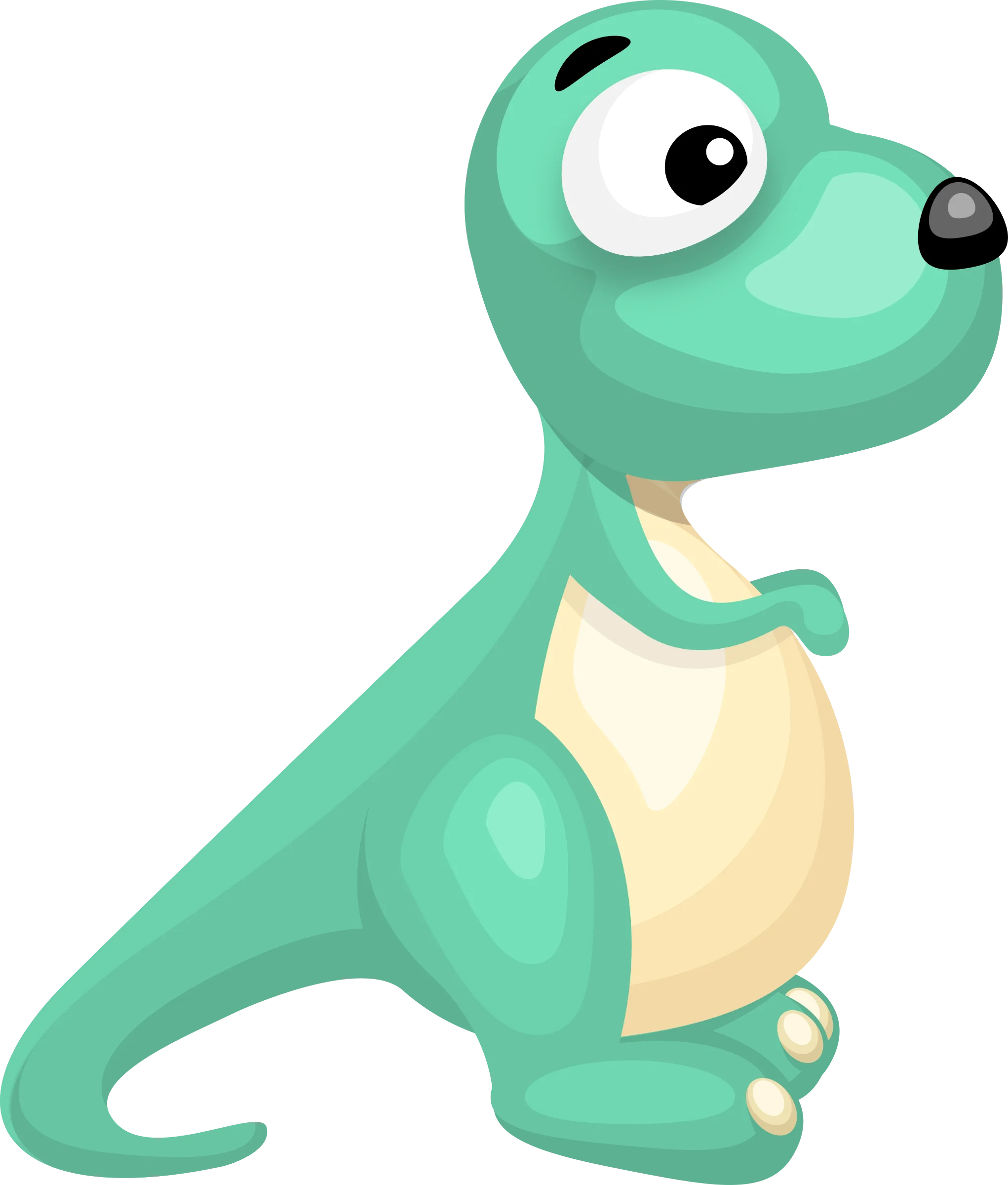 Adorable Mint Green Baby Dinosaur Cartoon Clipart with Playful Expression