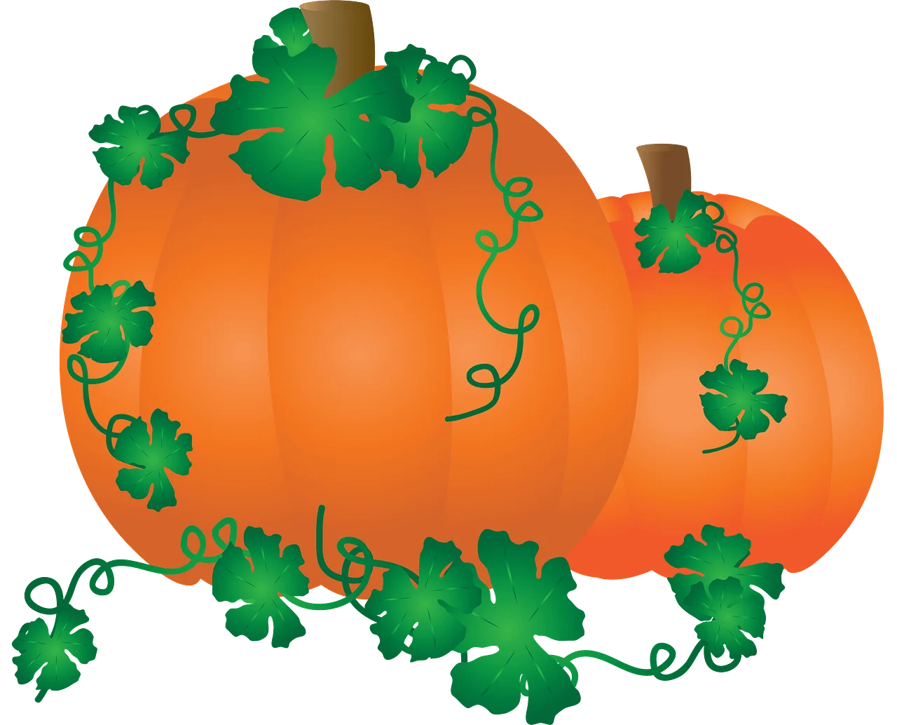 Autumnal Harvest Celebration: Lush Pumpkins with Verdant Leaves Clipart Design