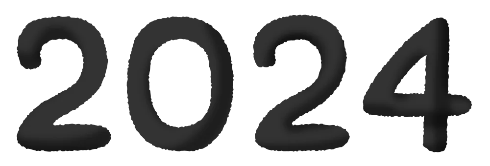 Bold and Modern 2024 Typography Clipart in Sleek Black Digital Design