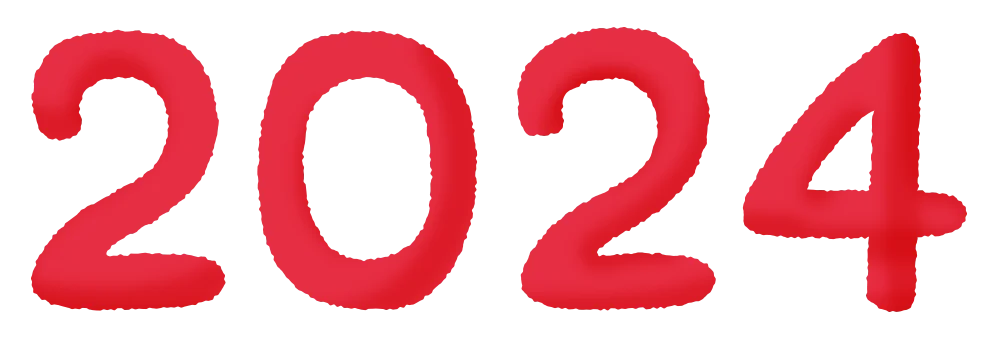 Bold Red 2024 Numeric Clipart with Rounded Typography for New Year Design