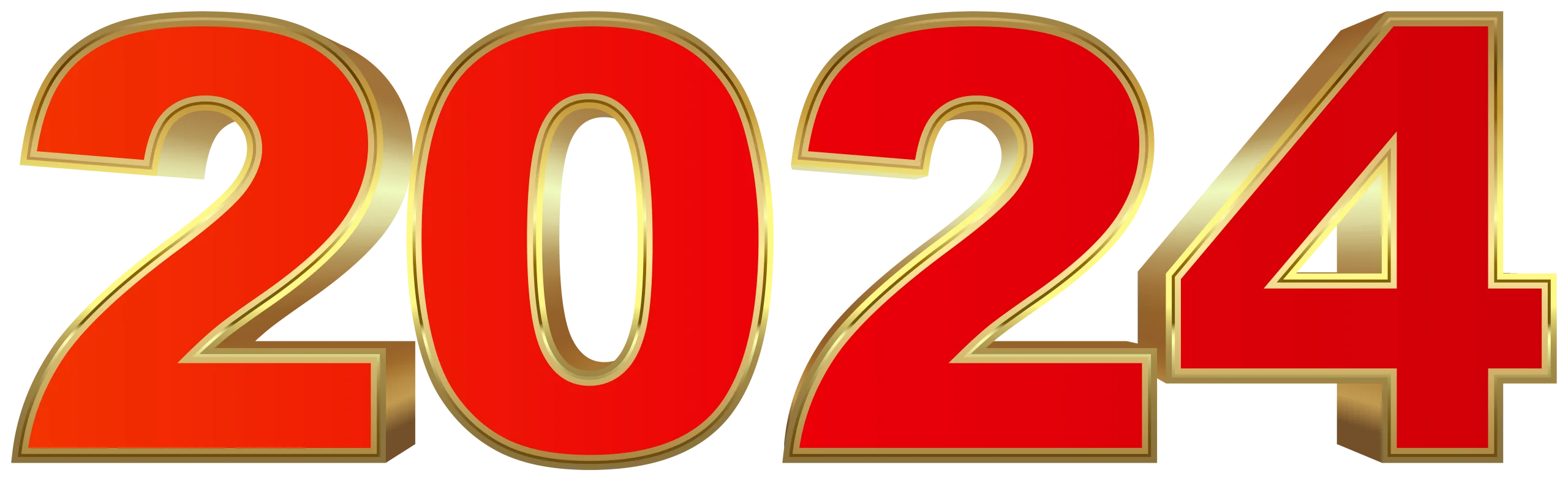 Bold Red and Golden Metallic 2024 New Year Celebration Clipart Design