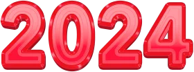 Bold Red Inflatable Number Balloon Clipart Celebrating New Year 2024