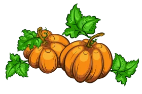 Charming Autumn Harvest Pumpkins Clipart with Lush Green Leaves Illustration