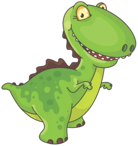 Cheerful Green T-Rex Dinosaur Cartoon Clipart with Playful Expression