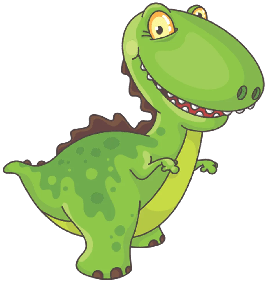 Cheerful Green T-Rex Dinosaur Cartoon Clipart with Playful Expression