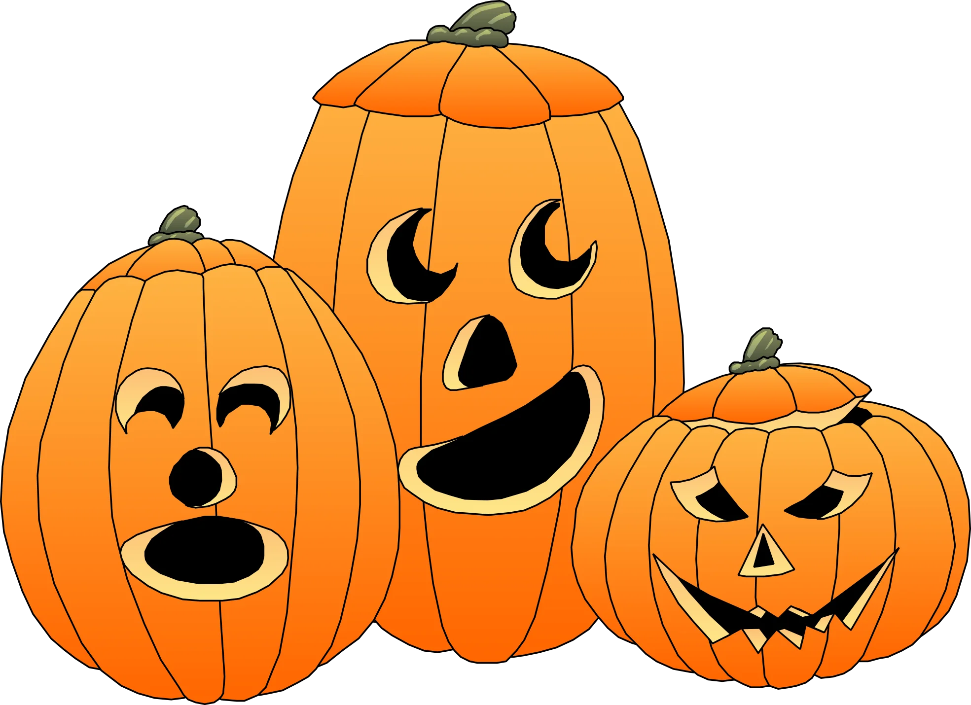 Cheerful Halloween Jack-o'-Lanterns Clipart Collection of Smiling Carved Pumpkins