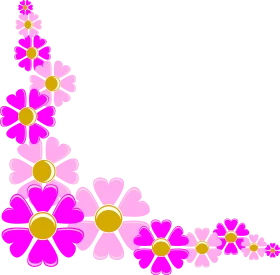 Cheerful Pink and Magenta Floral Corner Clipart Design with Golden Centers