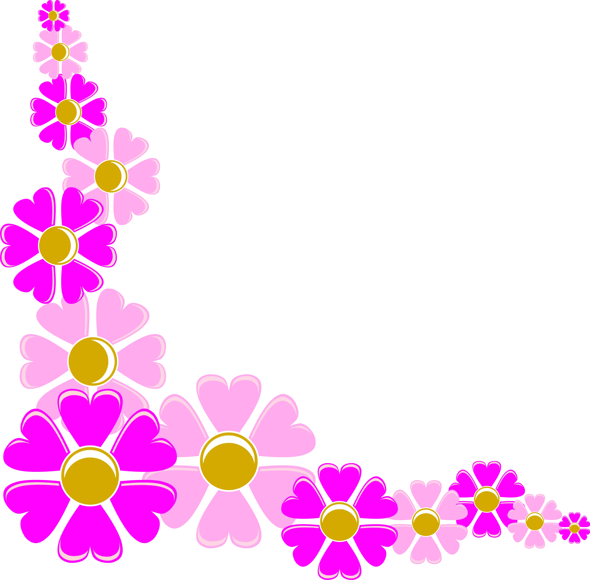 Cheerful Pink and Magenta Floral Corner Clipart Design with Golden Centers