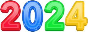 Colorful 3D Inflated Balloon-Style Numbers Spelling Out New Year 2024 Clipart Design