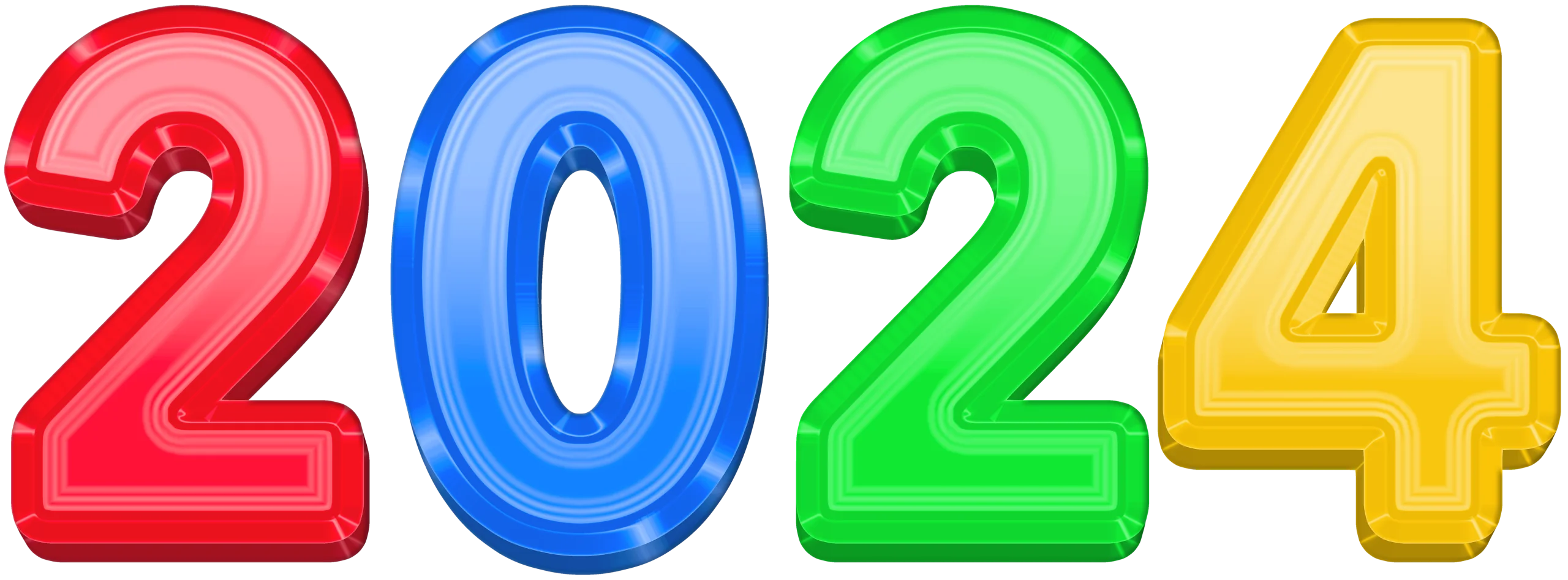 Colorful 3D Inflated Balloon-Style Numbers Spelling Out New Year 2024 Clipart Design