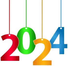 Colorful Hanging 2024 New Year Celebration Numeric Clipart Design