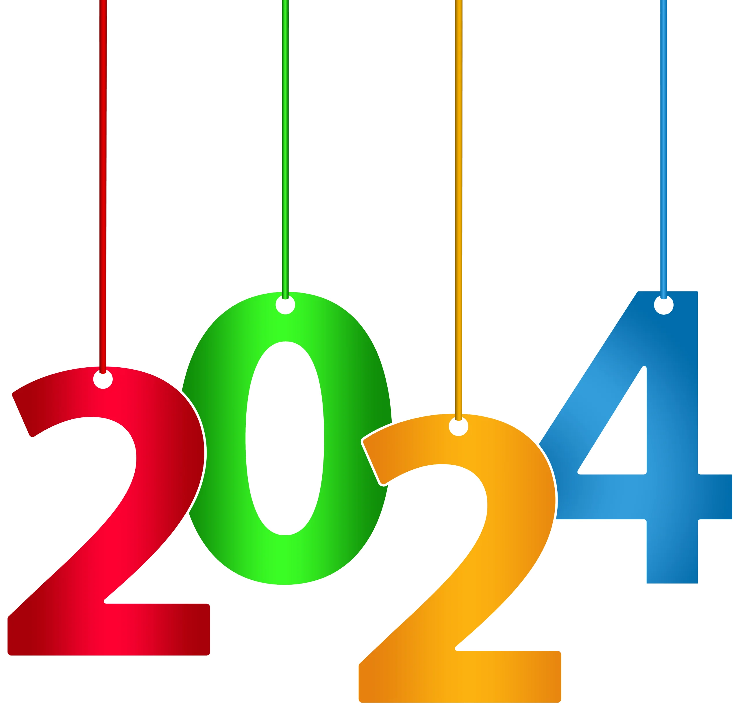 Colorful Hanging 2024 New Year Celebration Numeric Clipart Design