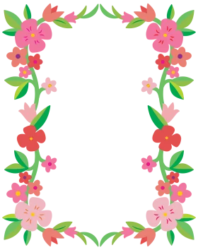 Delicate Pink and Green Floral Frame Clipart with Whimsical Botanical Design
