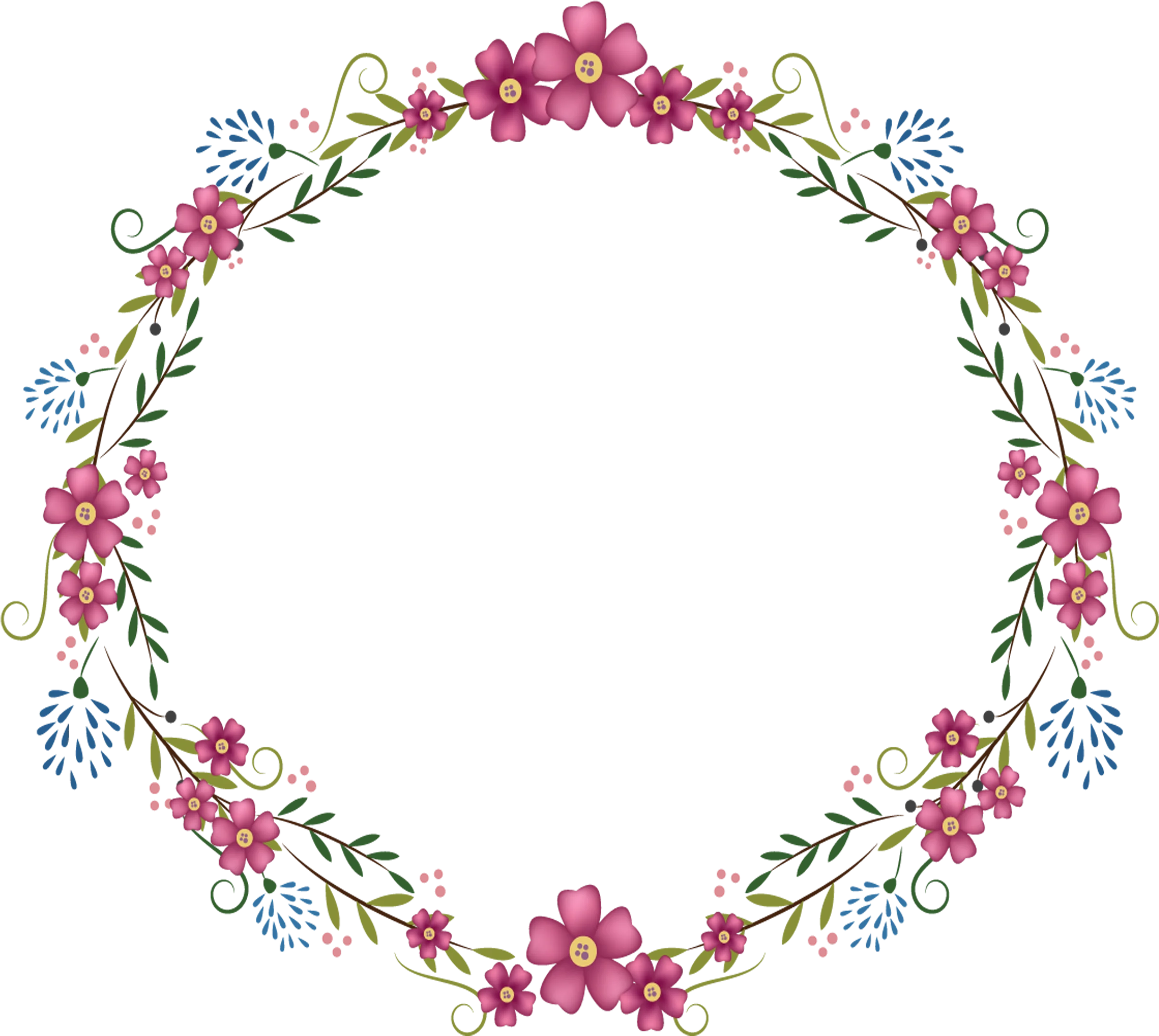 Delicate Pink Floral Wreath Clipart with Elegant Botanical Frame Design