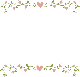 Delicate Romantic Floral Heart Vine Clipart Border with Soft Pastel Blossoms